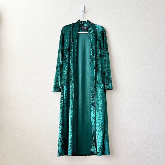 Sway Crushed Velvet Duster Kimono in Green Size Medium - Picture 2 of 7